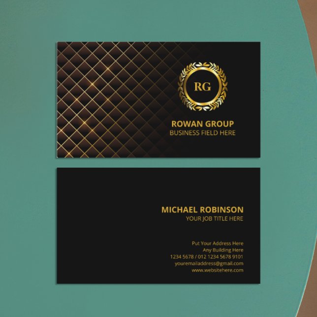 Gold Laurel Leaf Wappen | Diamantenmuster | Luxus Visitenkarte (Von Creator hochgeladen)