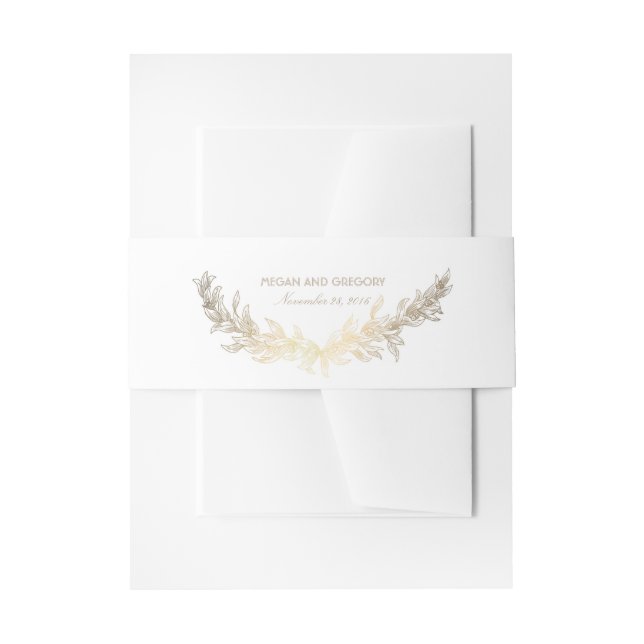 Gold Laurel Olive Blätter Wreath Elegante Wedding Einladungsbanderole (Vorderseite Beispiel)