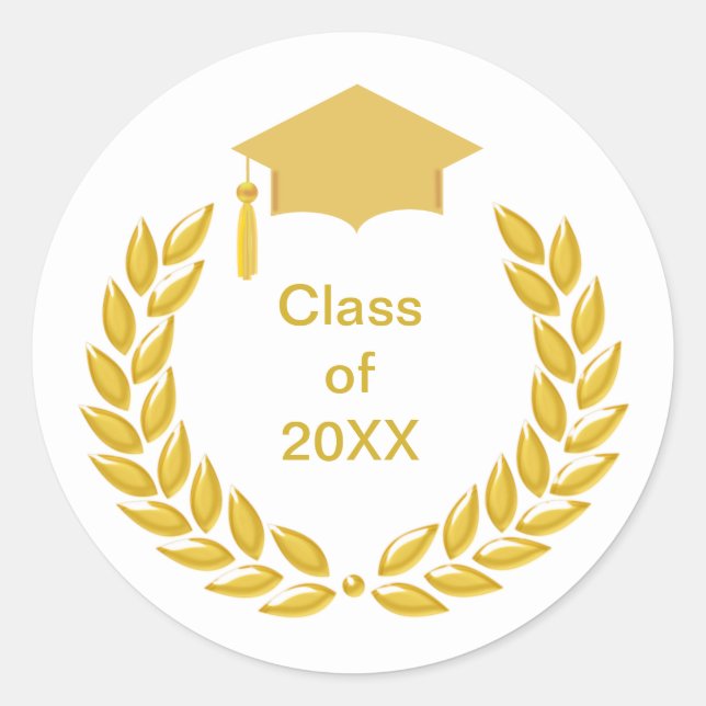 Gold Laurel Wreath Class of 20XX Abschluss Class Runder Aufkleber (Vorderseite)