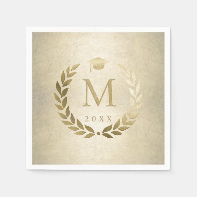 Gold Laurel Wreath Monogram Initial Abschluss Serviette (Vorderseite)