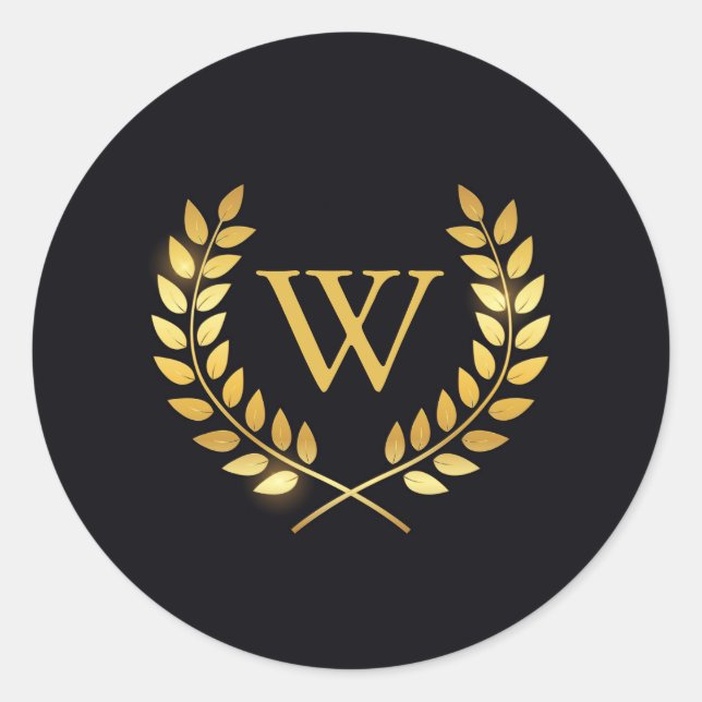 Gold Laurel Wreath Monogram Runder Aufkleber (Vorderseite)