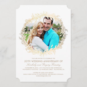 Gold Laurel Wreath White Foto Hochzeit Jahrestag Einladung
