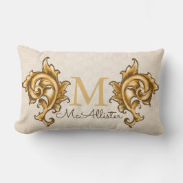 Gold Laurels Imitate Woven Beige Print - Familienn Lendenkissen