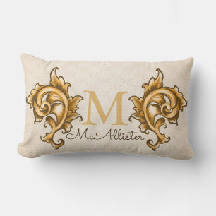 Gold Laurels Imitate Woven Beige Print - Familienn Lendenkissen