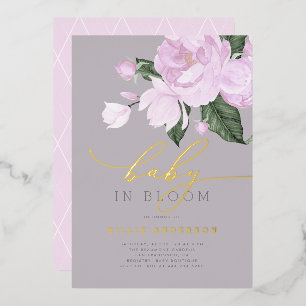 Gold Lavendel Gray Floral Baby in Blütendusche Folieneinladung