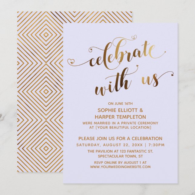 Gold Lavender Celebrate mit US Post-Wedding Party Einladung (Vorne/Hinten)