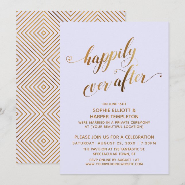 Gold & Lavender glücklich immer nach der Hochzeit Einladung (Vorne/Hinten)