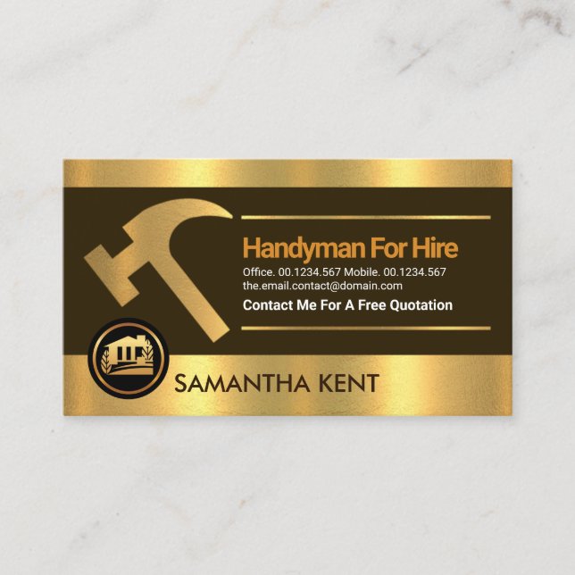 Gold Layers Hammer Border Handyman Contractor Visitenkarte (Vorderseite)