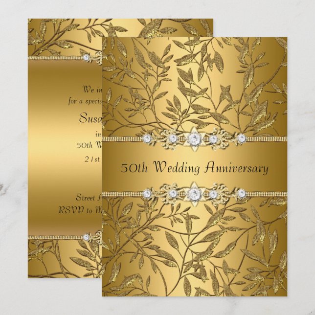 Gold Leaf 50. Hochzeitstag Einladung (Vorne/Hinten)
