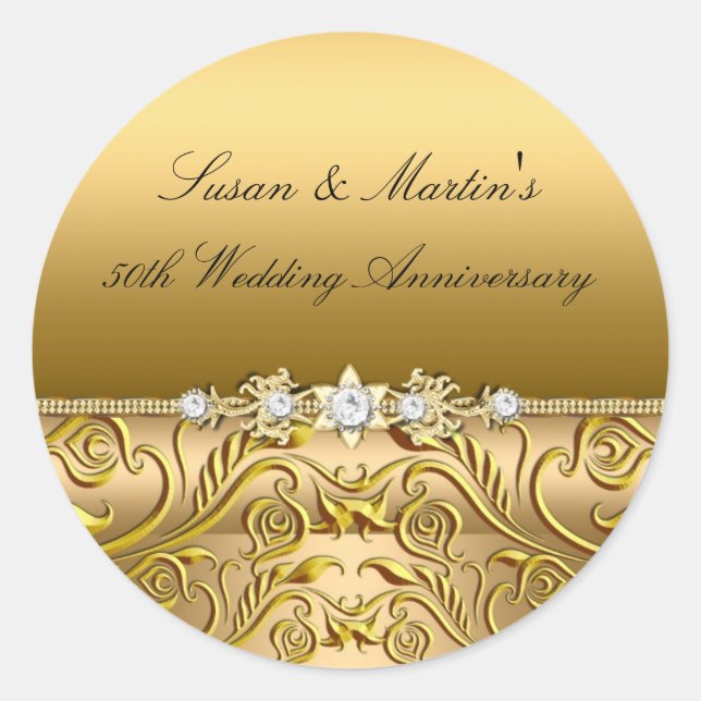 Gold Leaf 50. Hochzeitsticker Runder Aufkleber (Vorderseite)