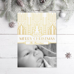 Gold Leaf Art Deco Frohe Weihnachten Fotokarte