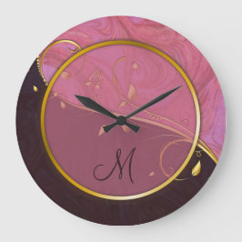 Gold Leaf Blühe Rosa Burgund hinzufügen Sie Ihre u Große Wanduhr