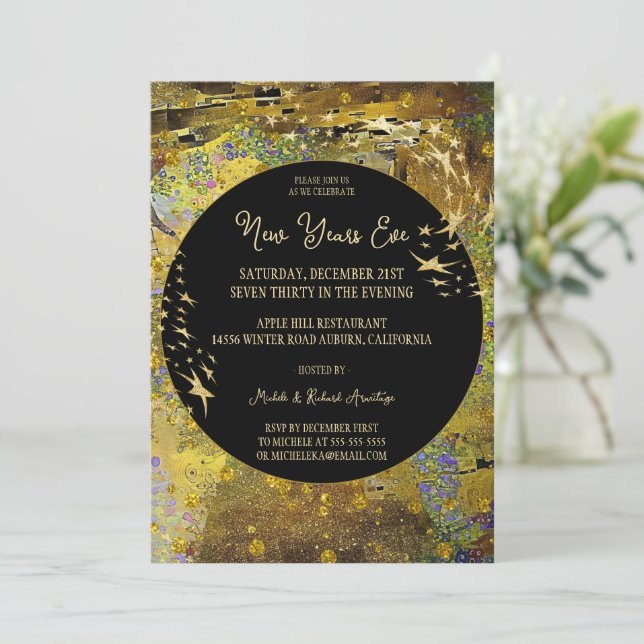 Gold Leaf - Einladung für neue Jahre (Stehend Vorderseite)