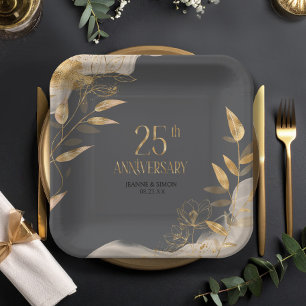 Gold Leaf Floral 25. Jubiläum ID1169 Pappteller