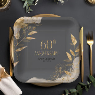 Gold Leaf Floral 60. Jubiläum ID1169 Pappteller