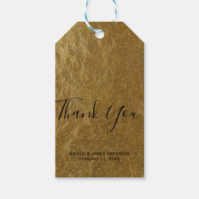 Gold Leaf Foil Moderne Elegante Hochzeitsgunst Geschenkanhänger (Vorderseite)