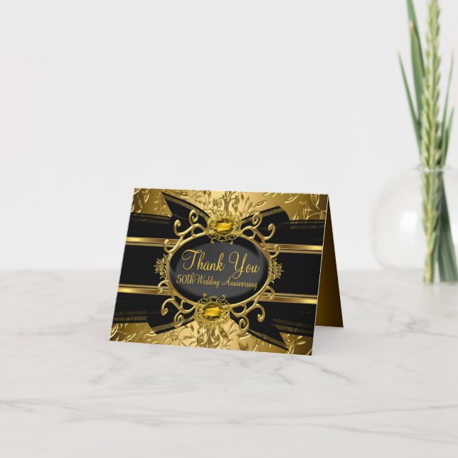 Gold Leaf & Gem 50 Jahre Jubiläum Dankeschön Karte (Vorderseite)