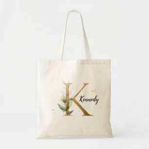 Gold Leaf Greenery Elegant Foliage Monogram "K" Tragetasche