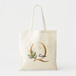 Gold Leaf Greenery Elegant Foliage Monogram "Q" Tragetasche