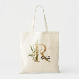 Gold Leaf Greenery Elegant Foliage Monogram "R" Tragetasche