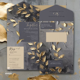 Gold Leaf Impasto Noir All In One Einladung