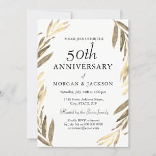 Gold Leaf Kranz 50. Hochzeitstag Einladung
