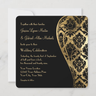 Gold Leaf Look Damask Scroll Formal Hochzeit Einla Einladung