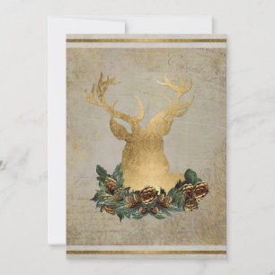 Gold Leaf Look Deer Head Antler Weihnachtsfest Par Einladung