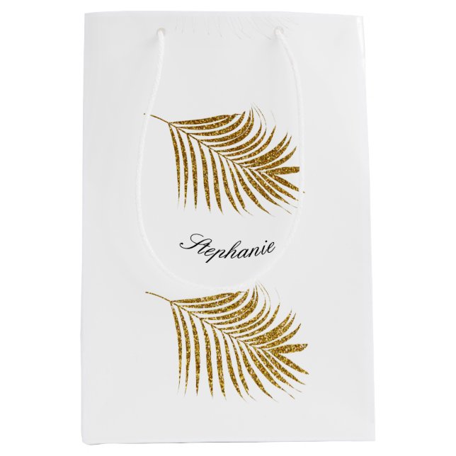 Gold Leaf Muster Birthday Holiday Individuelle Nam Mittlere Geschenktüte (Vorderseite)