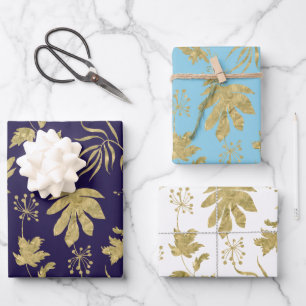 Gold Leaf Navy Weiß Grüne Frühlings-Brautparty  Geschenkpapier Set
