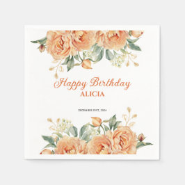 Gold Leaf Orange Peony Rustikale Blume Geburtstag Serviette