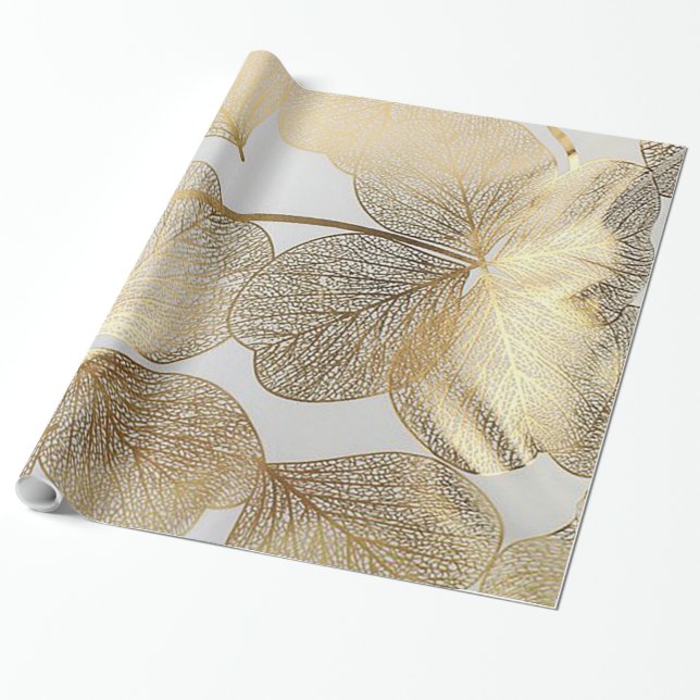 Gold Leaf Print Holiday Wrapping Papier Geschenkpapier (Ungerollt)