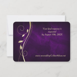 Gold Leaf Swirl Tief Lila Hochzeitskarte RSVP Karte