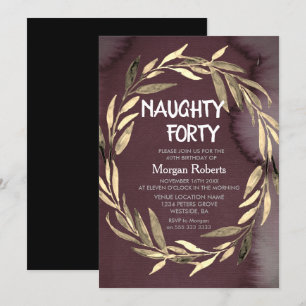 Gold Leaf Wreath Homme 40e anniversaire Invitation