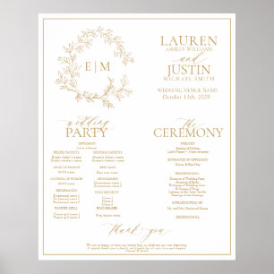 Gold Leafy Wappen Monogram Wedding Program Poster