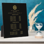 Gold leaves logo black | spa massage pricing fotoplatte<br><div class="desc">Elegant design displays your services, price list or business information beneath a circle of branches and leaves in faux gold foils and your name or business name. Includes three customizable headings and body text fields. To adjust layout, enter your text and then use the Customize function to change positioning and...</div>