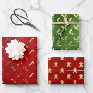 Gold Lebkuchen Männer, Heilige und Bonbons Geschenkpapier Set