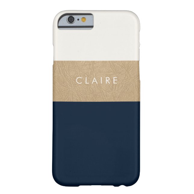 Gold Leder und Marineblau Case-Mate iPhone Hülle (Rückseite)