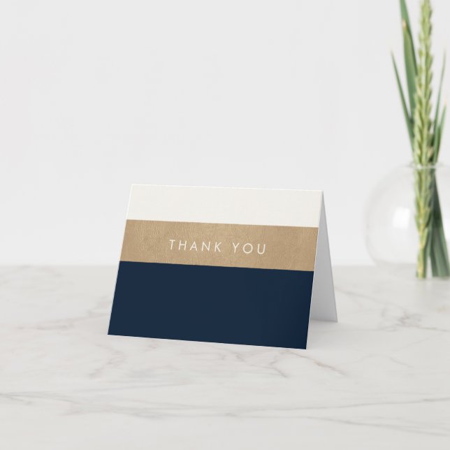 Gold Leder und marineblau Vielen Dank Dankeskarte (Vorderseite)