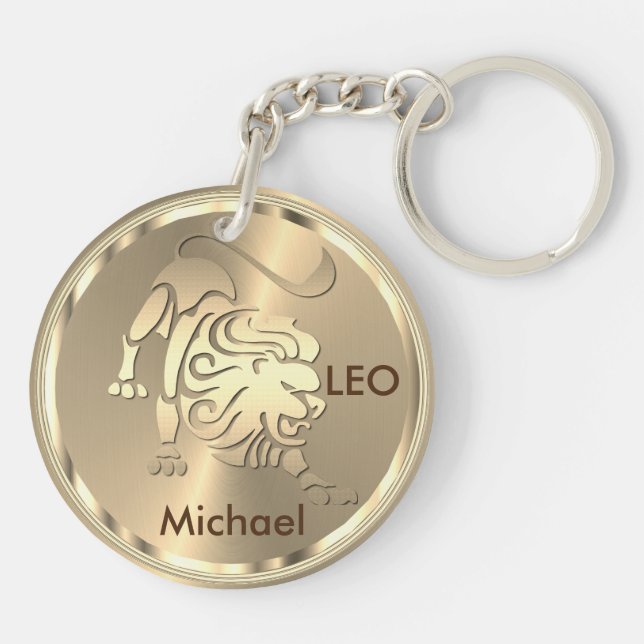 Gold Leo the Lion - Zodiac-Zeichen Schlüsselanhänger (Rückseite)