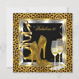 Gold Leopard Black High Heels Schuhe Geburtstag 2 Einladung