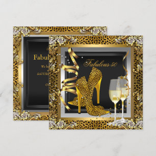 Gold Leopard Black High Heels Schuhe Geburtstag Einladung