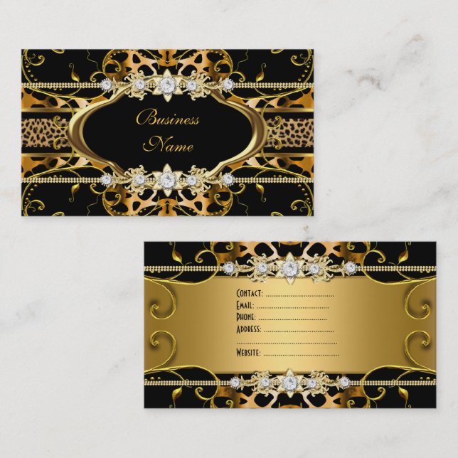 Gold Leopard Black Jewel Look Image Visitenkarte (Vorne/Hinten)