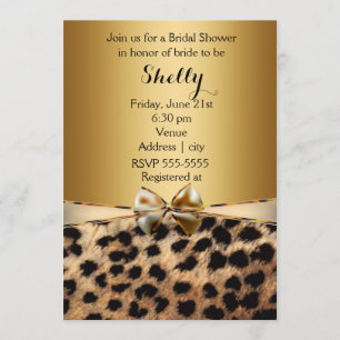 Gold Leopard Cheetah Print Bow Party Invitation
