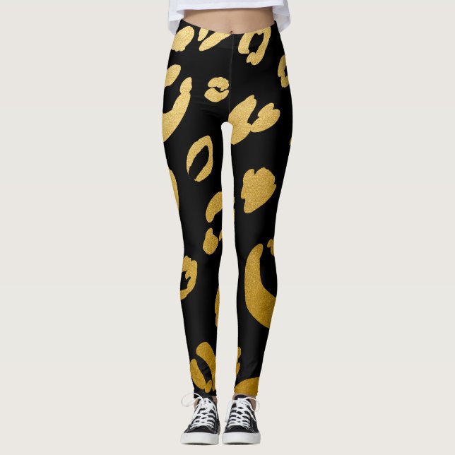 Gold Leopard Cheetah Wild Animal Print Chic Leggings (Vorderseite)