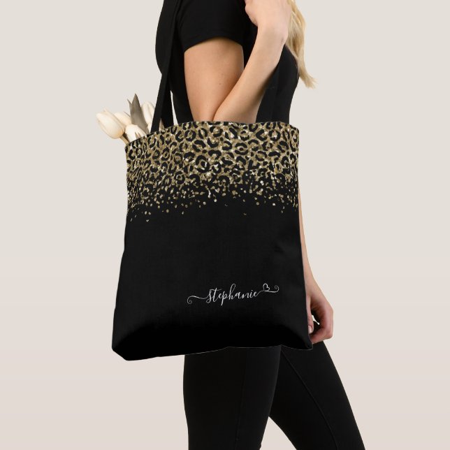 Gold Leopard Glitzer Monogram Black Tasche (Von Nahem)
