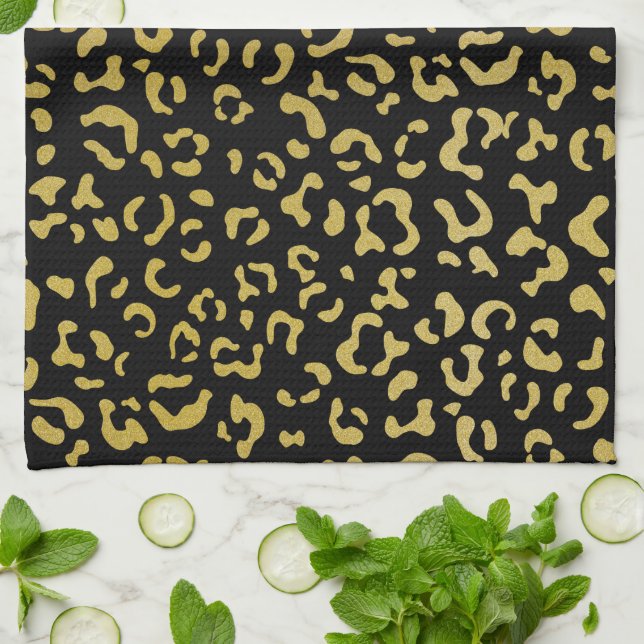 Gold Leopard, Gold Glitzer, Leopard Muster Geschirrtuch (Gefaltet)