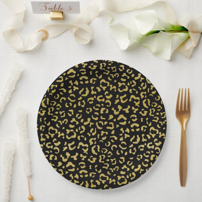 Gold Leopard, Gold Glitzer, Leopard Muster Pappteller (Hochzeit)