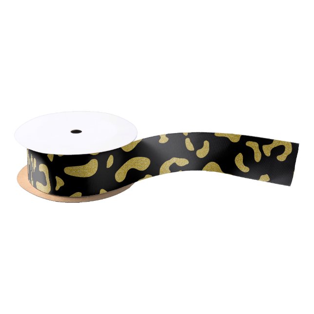 Gold Leopard, Gold Glitzer, Leopard Muster Satinband (Spule)