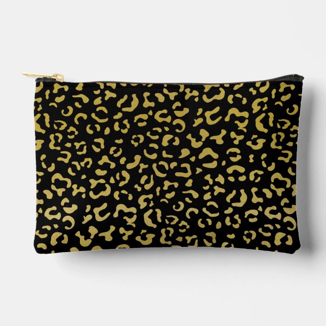 Gold Leopard, Gold Glitzer, Leopard Muster Zubehörtasche (Vorderseite)